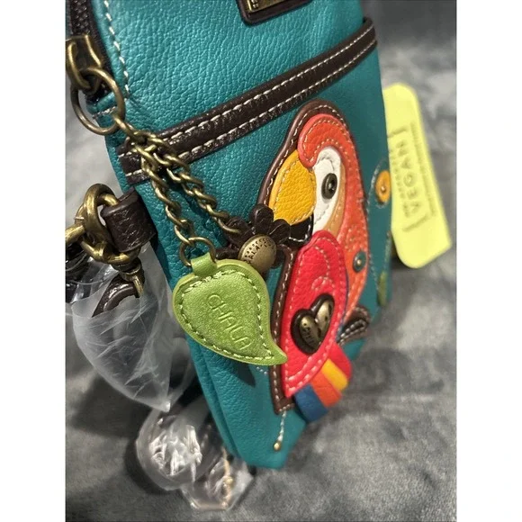 NEW CHALA TURQUOISE PARROT BIRD CELL PHONE CROSSBODY PURSE ADJUSTABLE STRAP - Picture 7 of 7